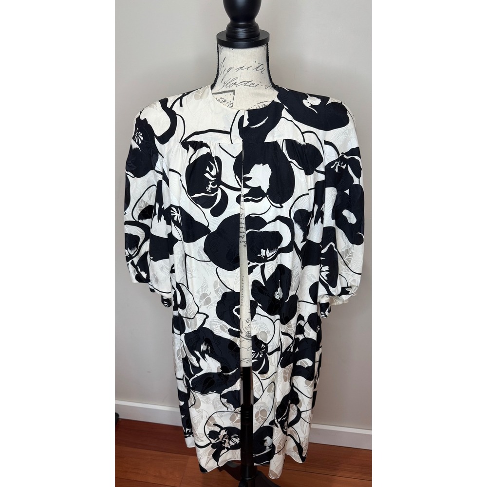 Vintage Raul Blanco 100% Silk Floral Jacket 3/4 Puff Sleeve sz 6 Black‎ White